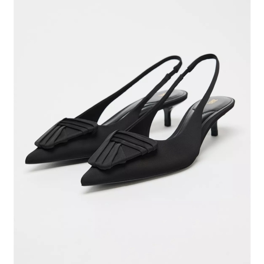 ZARA APPLIQUÉ FABRIC SLINGBACK PUMPS - New